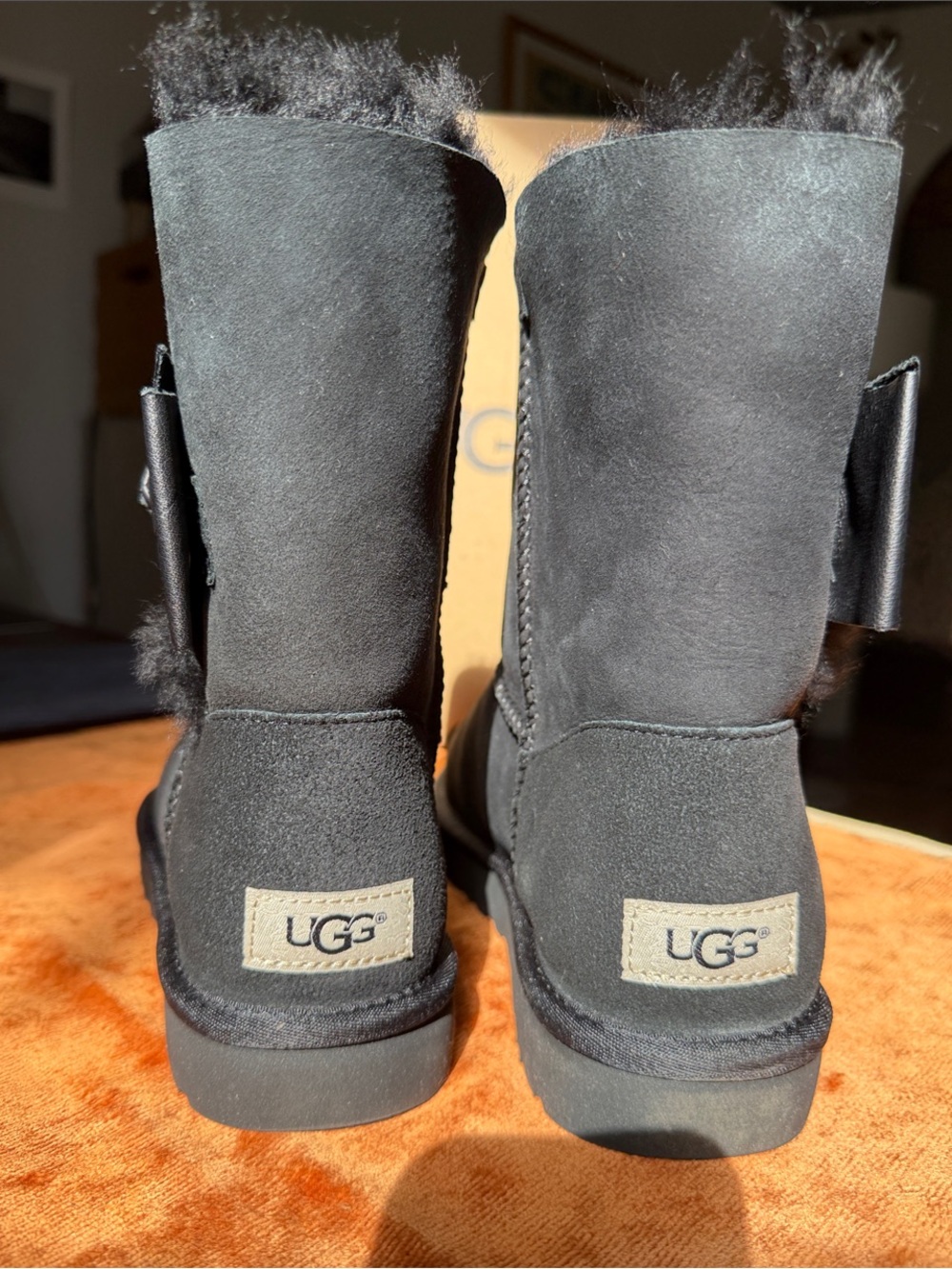 UGG Daelynn Black Bow-Accent Shearling Short Boots - Picture 7 of 17